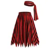 Skirts Women's Skirt Fashion Black Red Color Block Stripe Elastic Waist With Belt Cosplay Pirate Costume Faldas Mujer