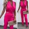 Damen -Jumpsuits ROMPERS sexy slveless Jumpsuit Frauen Sommer Rompers Feste Farbe Weitbein Bodysuit Frauen DP v Hals Neckholder Jungensouit Kombination Femme Y240425