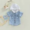 T-Shirts Fashion Kids Jungen Jungen Denim Shirt Short Sleeve Kapuze-Knopf T-Shirt T-Shirt Sommer Baby Kleinkind Jungen Tops mit Pocketsl2404