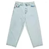 Jeans féminins polaire grand garçon y2k hip hop caricature de dessin animé pantalon bleu rétro hommes femmes fashion lourde à taille haute