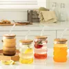 Tumblers 4st Creative Glass Cup with Lid Straw Heat Resistent Wave Beer Juice Ice Coffee Cups Cocktail Fruit Bubble Drinkware H240425