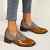 Casual schoenen 2024 vierkante hak gestreepte pompen kanten Decoratieve printkleur Matching Ademend dikke dames