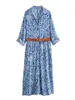 Robes décontractées Xnwmnz 2024 CEINTROLES DE MODE FOLIE FEMENT MIDI MIDI ROBE FEMME FEMME Rétro Bouton avant à manches longues Femme Femme chic Femme