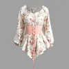 Mulheres fora do ombro Blusa Floral Prifé Flugh Belt Corset Belt Belra