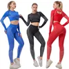 3A3T Active Sets CXUEY Seamless Yoga Sets Women Gym Clothes Workout Sport Clothes for Women Long Sleeve Crop Top Leggings for Fitness Red Blue S 240424