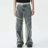Herr jeans nit lapptäcke blå koreansk mode lösa raka byxor 2024 våren chic denim byxor svart