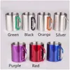 Stock 220ml in Mugs Wholesale Outdoor Stainless Steel Coffee Mug Travel Cam Cup Carabiner Aluminium Hook Double Wall Camp Equipment Dh6om Staless Caraber Alumium p
