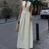 Lässige Kleider sexy Deep V-Ausschnitt Reißverschluss Taille Langes Kleid Sommer elegant ärmellose feste Party Frauen Tasche drapiert Maxi