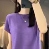 Camisetas femininas zocept de alta qualidade de manga curta camisetas mulheres verão casual solto malha de malha de malha o-pescoço sólido tee femme