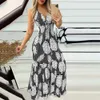 Basic Casual Dresses 2023 Cross border New European and American Hanging Neck Bra Strap High Waist Printed Long Dress Sexy Womens DressL2404