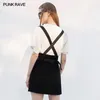 Skirts PUNK RAVE Women's Daily Small A-LINE Removable Shoulder-strap Half Skirt Gifted Belt Casual Wear Collect Waist Girl