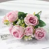 Dekorative Blumen Rose rosa künstlich hochwertig hochwertige große Blumenstrauß Silk gefälschte Blume Home Hochzeit Dekoration Accessoires