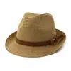 Berets Vintage Summer Strohhut coole Männer Fedora Panama Paper Retro Hüte für Mann Frauen Solid Fedoras Cap