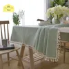 Table Cloth Cotton And Linen Material Home Tablecloth Rectangular Runner Tassel Decoration Yellow Checkered