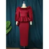 Casual Dresses Fashion Women Elegant Round Neck Long Sleeves Ruffle Maxi Dress Party Gowns