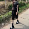 Jupes Deeptown Korean Style Tulle Vintage Black Mesh Sexy Dot Y2k Mid Jirt A-Line Streetwear Fashion Transparent décontracté