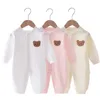 Salıncaklar Muslin Yenidoğan Tulum Karikatür Ayı Uzun Kollu Kız Erkek Kızlar İçin Bebek Sürüler Sonbahar Giysileri Bebek Kıyafet Toddler Onesie 0-18m D240425