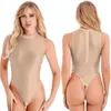 Women's Swimwear Womens Glossy Crotchless Bodysuit Sexy Oil Shiny High Cut Thong Leotard One Piece Swimsuit Pole Dance Clubwear