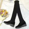 Stövlar skor ovanför knä damstövlar svarta skor för kvinnor lår hög plattform strumpa demisäsong chic och elegant ny i y2k