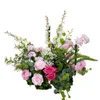 Flores decorativas de luxo rosa rosa jacinto verde folha flor fila arranjo de casamento arco arco deco tabela de recepção de recepção de boas -vindas