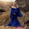 Robes de maternité Robe de photographie de maternité de l'épaule à manches évasées maxi maxi pour la séance de baby shower de baby shower grand sirène