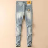 Mens Jeans Designer 2024 Spring/Summer Mens Mid Waist Slightly Elastic Thin Small Straight Leg Pants High Quality Light Blue Jeans for Men 7QIO