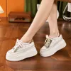 Sneakers Ladies Lace-up 2024 Spring New Platform 8cm High Heels Sports Women Inner Height Small White Shoes