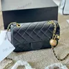 Último diseñador Black Lambskin Gold Ball Ball Ball Bead Mini Flap Square Bolsas acolchadas Matelasse Crossbody Crossbody Diamond Lattice Bols de 17 cm de 20 cm