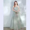 Runway Dresses Green Luxury Celebrity Dress Strapless Boat Neck Sleeveless A-line Applique Sequins Lace Embroidery Women Formal Party Prom