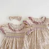 Rompers kardeş kıyafeti yaz kız bebek romper toddler kız bebek nakış elbiseleri bebek çocuklar pamuk kısa kollu tek parçalı romper d240425