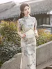 Etniska kläder 2024 kinesisk stil femme retro bläck tvättmålning qipao flicka kort ärm cheongsam elegant vestidos kvällsfest klänning