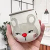 Tazas creativas de dibujos animados de cerámica de cerámica Taza de café 400 ml de leche de agua en relieve con tapa y cuchara de regalo para niños