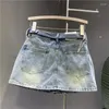 Jupes d'origine bleu clair denim mini jupe femme 2024 printemps et été streetwear femme collier a- line courte hanche jean