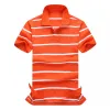 2024 Sommer Neue Männer Polos 100% Baumwoll-Männerhülsen lässig Mode Herren Striped Revers Polo Shirt 7 Farben S-XXL Größe