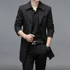Spring Autumn Long Trench Men Fashion Business Casual Windbreaker Coat Mens Solid Single Breasted Trench Outerwear Plus Size 8Xl 240419