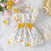 Girl's Dresses Dress For Kids Newborn 3 - 24 Months Birthday Butterfly Sleeve Cute Yellow Floral Princess Formal Dresses Ootd For Baby Girl d240425