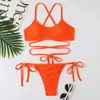 Женские купальники Cikini-Plain Wavy Cross Blouser для женщин привязка купальственного купальника Split Summer Beach Sexy Fashion 2024