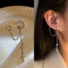 Charm Luxury Shiny Silver Color Crystal Cross Tassel Clip Earrings for Women Simple No Piercing Fake Cartilage Ear Cuff Jewelry Gifts