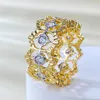Cluster Anneaux Wong Rain 18k Gold plaqué 925 Sterling Silver Lab Sapphire Gemstone Sparkling Cocktail Fine Ring For Women Wedding Party