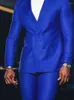 Mäns kostymer Royal Blue Suit for Men Wedding 2 Pieces Jacket Pants Business Tuxedo Costume Homme Slim Fit Blazer Terno Masculino