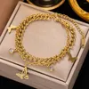 Charm Bracelets OIMG 316L Stainless Steel Gold Color Bohemain Vintage Butterfly Leaf Pendant Bangle & Bracelet For Women Elegant Jewelry