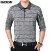 Polos para hombres Men Polo camisa Tops manga larga para rayas de primavera retro vintage casual masculino poliéster 00719