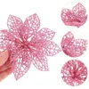 Decorative Flowers 10 Pcs Decorate Artificial Pink Glitter Poinsettia Christmas Tree Ornament