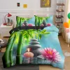 sets Zen Stone Green Bamboo Bedding Set Nature Water Print Duvet Cover Set Pillowcase Queen King Size Comforter Covers Home Textile