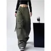 Kvinnor Pants Women Army Green Cargo Y2K 2000s Fashion 90s Oversize High midje baggy byxa Harajuku Wide Leg Autumn kläder 2024