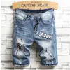 Masculino masculino pintado de verão rasgado shorts de streetwear slim hole jeans calças calças 29-38