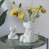 Nordic Style Flower Vase Women Corps Half Face Pot Pot Ceramic Art Crafts Chadow Living Room Desktop Decoration 240425