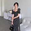 Urban Sexy Dresses French Style Square Collar Floral Print Dress Women Puff Sleeve High Waite A-Line Ladies Sweet Daily Dating Long Vestidosl2404