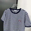 American Navy Stripe Loe Trendy Brand High Version Luo Famille Broidered Round Cou Short Sleeve T-shirt Jimo Straight