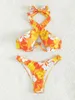 Women's Swimwear 2 Piece Bikini Set Cross Halter Neck Tie Up Tops Low Waist Shorts Bathing Suit Outfits